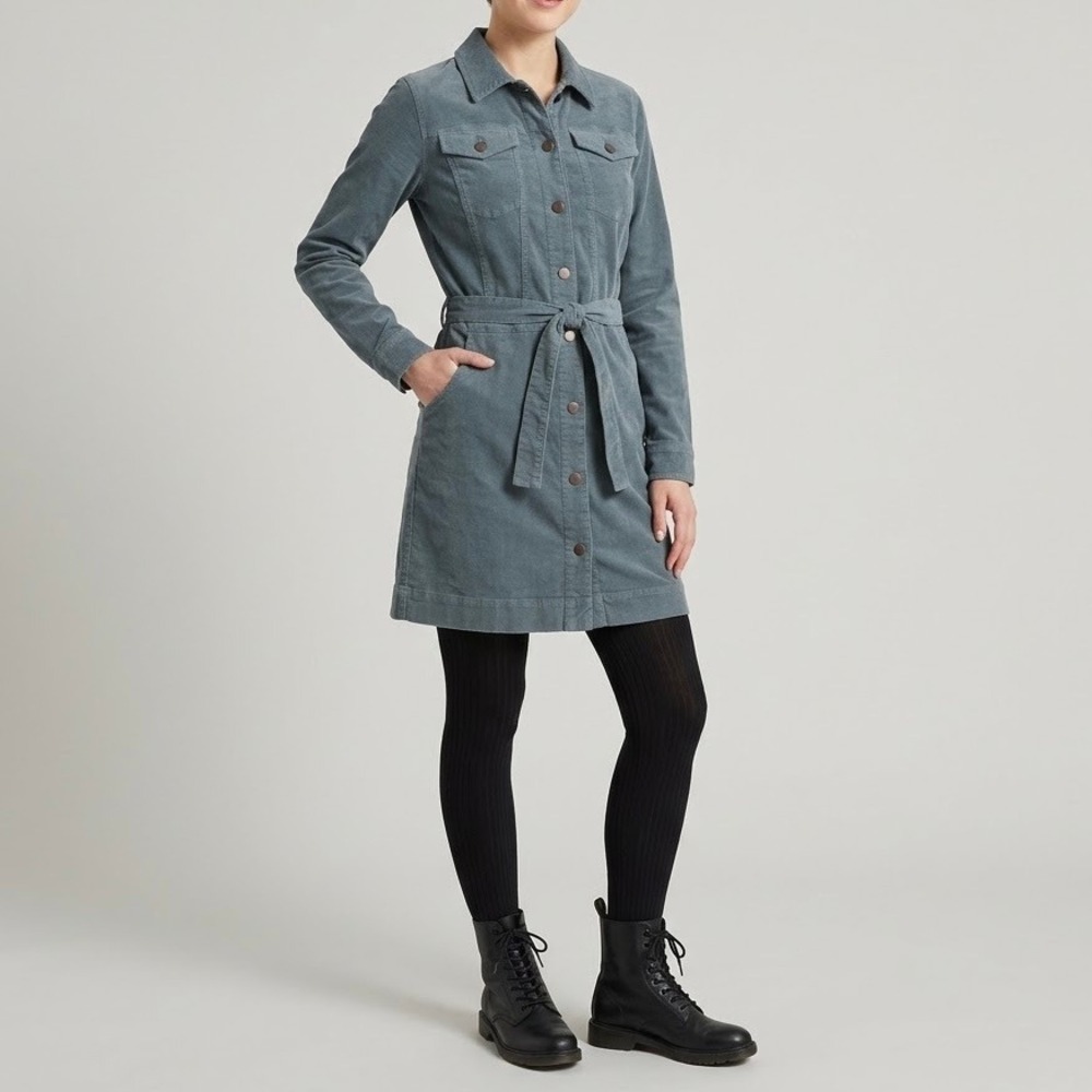 NEW Faherty Stretch Corduroy Michelle Dress Blue Green Mini Dress Size Large